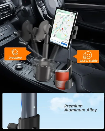 Vista 4 de 3 in 1 Tablet Holder for Car Bottle, 360°Rotatable & Aluminum Telescopic Arm Sturdy Rod Cup Holder Tablet Mount for iPad Pro