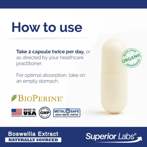 Vista 4 de Extracto de Boswellia no sintético. De Superior Labs. Por 0.018 oz y 240 cápsulas vegetales.