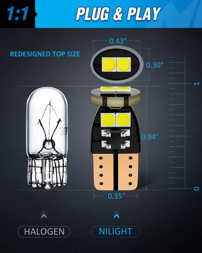 Vista 3 de Nilight 194 bombillas LED, paquete de 10 bombillas LED superbrillantes T10 168 2825 W5W de repuesto 6500K blanco frío para mapa