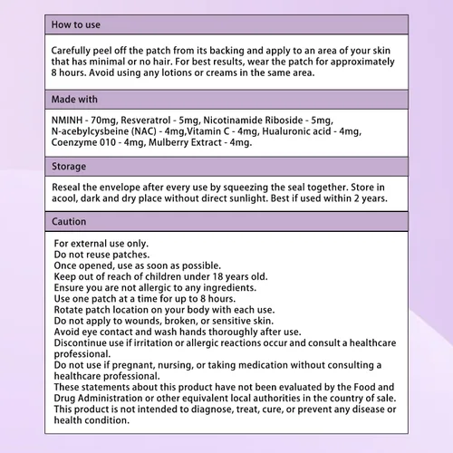 Vista 8 de Parches NAD+: NMNH, resveratrol Antienvejecimiento y metabolismo Absorción mejorada y apoyo a la salud Parches NAD + para mujeres y hombres