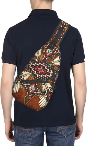 Vista 6 de ASYG Linda bolsa de hombro nativa americana cruzada en el pecho, mochila casual americana india para mujeres y hombres, Native American-a08