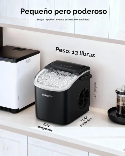 Vista 7 de EUHOMY Máquina de hielo para encimera con asa, 26 libras en 24 horas, 9 cubitos de hielo listos en 6 minutos, máquina de hielo portátil de limpieza