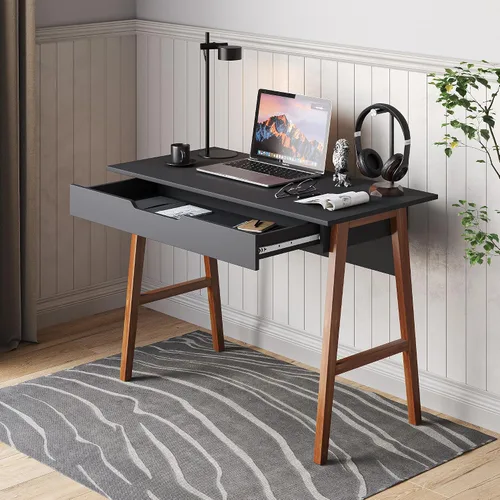 Vista 11 de Crafts and Comfort - Escritorio Pequeño Roma de Diseño Moderno para Dormitorio, Escritorio de Escritura Rosa de 40 Pulgadas con Estante Superior