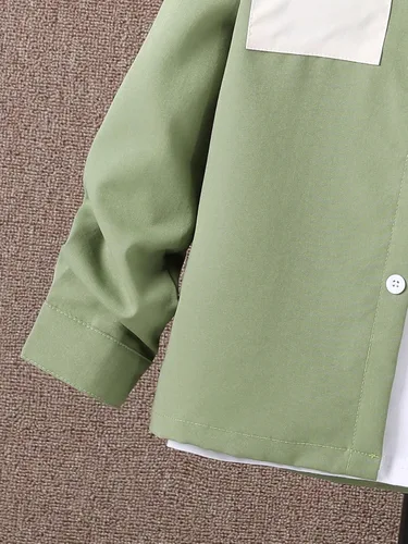 Vista 6 de OYOANGLE Camisa casual de manga larga con botones de bloque de color para niño
