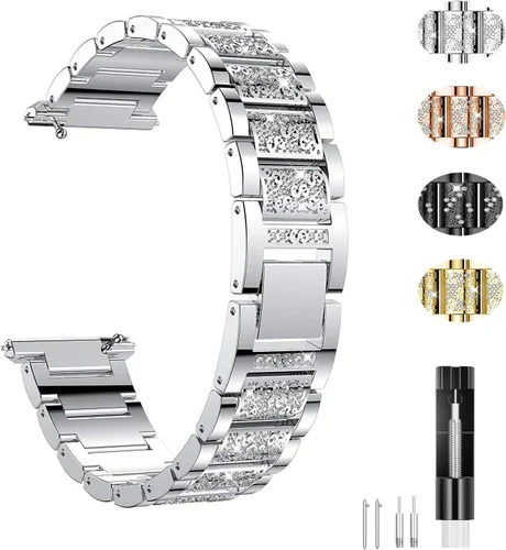 Vista 6 de Bandas de joyería compatibles con Fitbit Versa, pulsera de diamantes de imitación de repuesto para mujer (dorado)