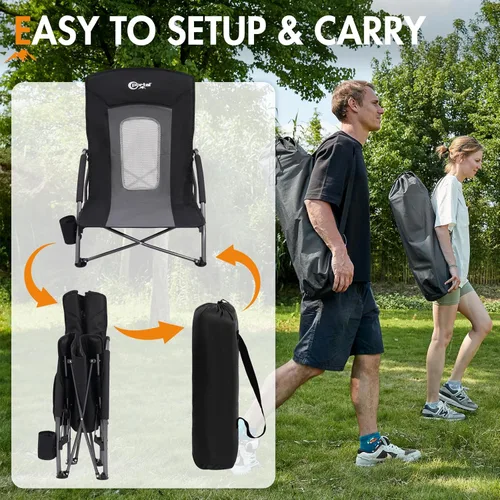 Vista 5 de PORTAL Sillas de Playa para Adultos, Camping, Bajas, Ligeras, Portátiles con Soporte para Tazas, Respaldo de Malla, Bolsa de Transporte para Arena