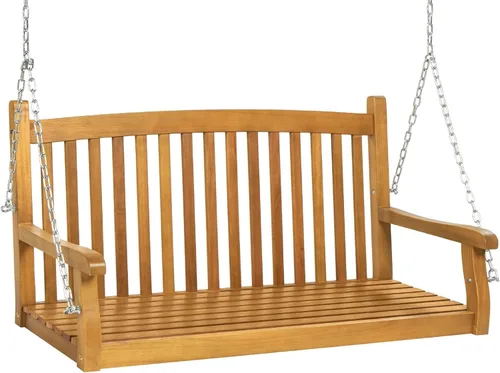 Vista 3 de Columpio colgante para porche marrón tradicional madera de acacia occidental resistente al clima