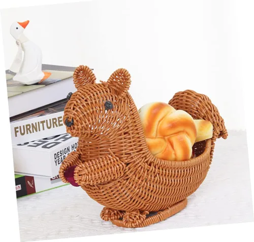 Vista 3 de Cesta de frutas y pan de ardilla para cocina, almacenamiento portátil de cesta de frutas