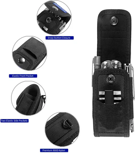 Vista 3 de ROCKTOL Funda multiherramienta para cinturón, bolsa multiherramienta de nailon 900D con 4 bolsillos, funda para cuchillos, funda de herramientas EDC
