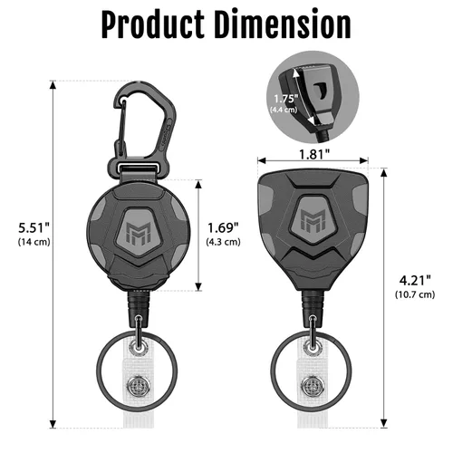 Vista 4 de MNGARISTA Llavero retráctil resistente, versión con clip de cinturón y versión con mosquetón, retracción de 9 oz, cuerda de acero de 80 cm, carrete