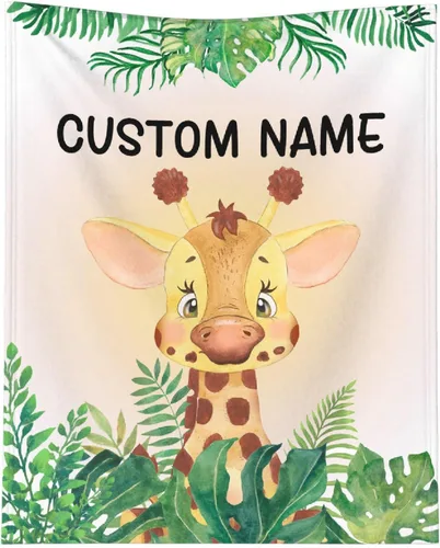Vista 8 de Manta personalizada de animales bebés para niños y niñas, mantas personalizadas con nombre, manta ligera de franela suave para ropa de cama, sofá