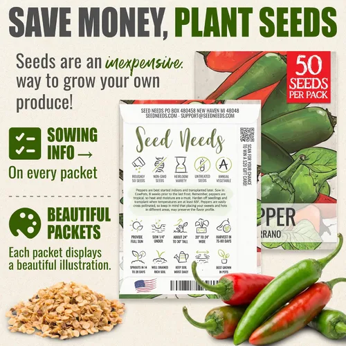 Vista 3 de Seed Needs Semillas de pimiento picante para plantar chiles serranos, semillas de vegetales sin OMG y sin tratar para plantar un jardín vegetal