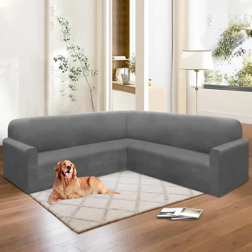Vista 14 de HDCAXKJ Fundas de sofá seccional de esquina de terciopelo elástico en forma de L, juego de fundas deslizantes suaves y gruesas en forma de U