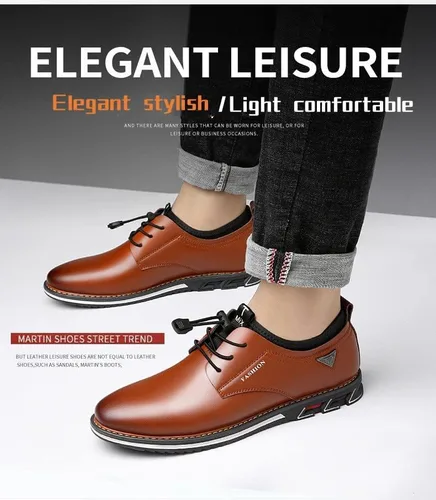 Vista 4 de Zapatos Oxford de cuero genuino con cordones para hombre, zapatos ligeros de moda casuales de grano completo para negocios