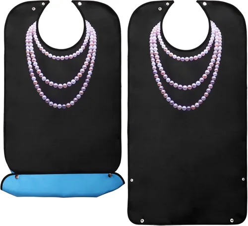 Vista 3 de Kingrol Baberos para adultos para mujer, protector de ropa impermeable con atrapa migas, ajustable, lavable, reutilizable, juego de 3, elegante