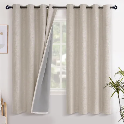 Vista 52 de YoungsTex - Cortinas opacas de lino para dormitorio, oscurecimiento de la habitación, cortinas con textura de lino, paneles con aislamiento térmico