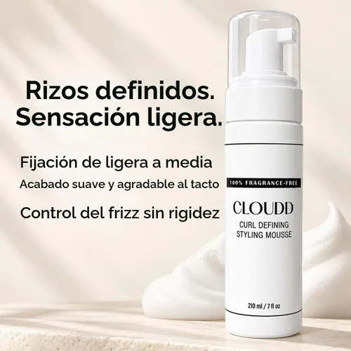 Vista 4 de CLOUDD Mousse para peinar rizos sin fragancia, 100% libre de fragancia y sin aceite esencial, sin perfume, sin aerosol