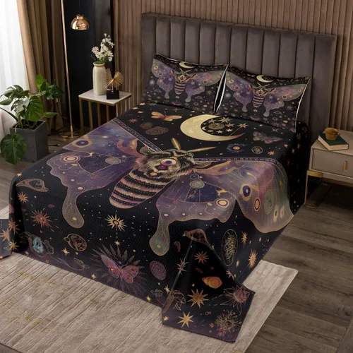 Vista 13 de Erosebridal Gothic Skull Coverlet Set, Mandala Flowers Hippie Butterfly Bedspread Sets for Girls Boys Kids Trippy Skull Death Skeleton Quilt Set