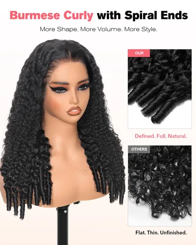 Vista 2 de Pull Go Full - Pelucas de cabello humano rizado birmano de 13 x 6 pulgadas, precortadas previamente cortadas, densidad 210, encaje frontal HD