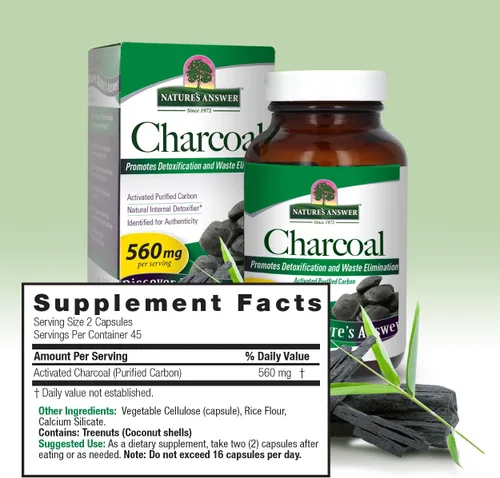 Vista 3 de Nature's Answer Carbón activado 90 cápsulas Promueve naturalmente la desintoxicación y la eliminación de residuos Vegano, sin gluten y alcohol