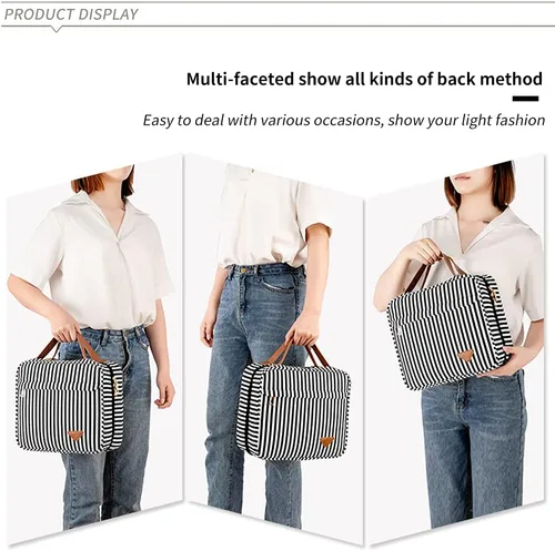 Vista 6 de Lmbabter Bolsa de maquillaje colgante de viaje, bolsa de aseo impermeable, gran almacenamiento para viajes, baño, mujeres y hombres, Negro-blanco