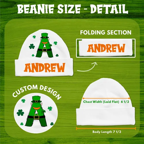 Vista 5 de Sombrero de bebé personalizado para el día irlandés 6 diseños de trébol con nombre Gorros personalizados para bebé niña del día de San Patricio