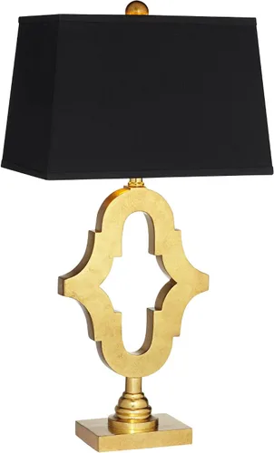 Vista 2 de Possini Euro Design Judith - Lámpara de mesa de lujo moderna de mediados de siglo, 28.75 pulgadas de alto, tela negra dorada, rectangular