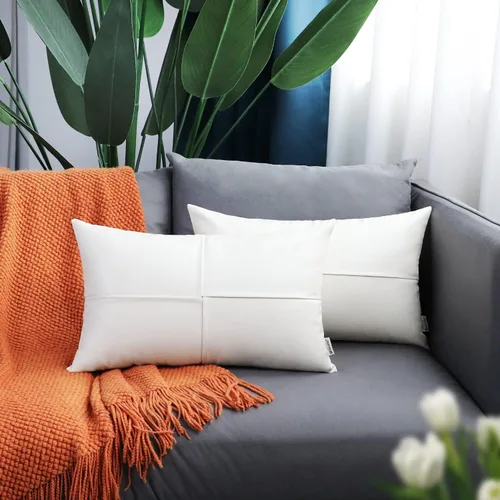 Vista 113 de BRAWARM Fundas de Almohada Decorativas de Cuero Sintético 12 X 20 Pulgadas, Fundas de Almohada Lumbar de Cuero Naranja Paquete de 2, Almohadas