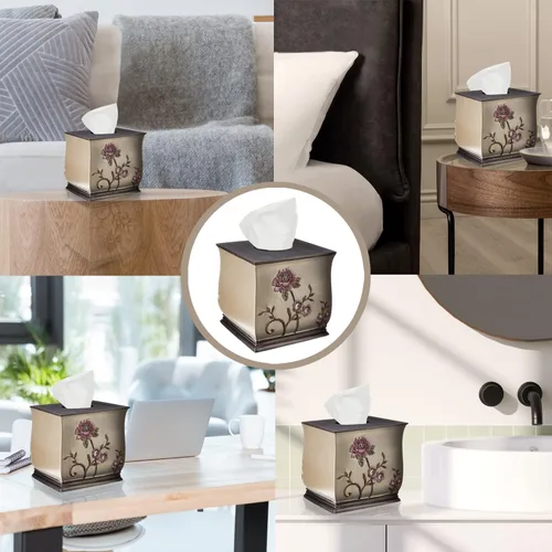 Vista 3 de Popular Bath Caja de pañuelos, colección Larrisa, diseño de rosas, marrón