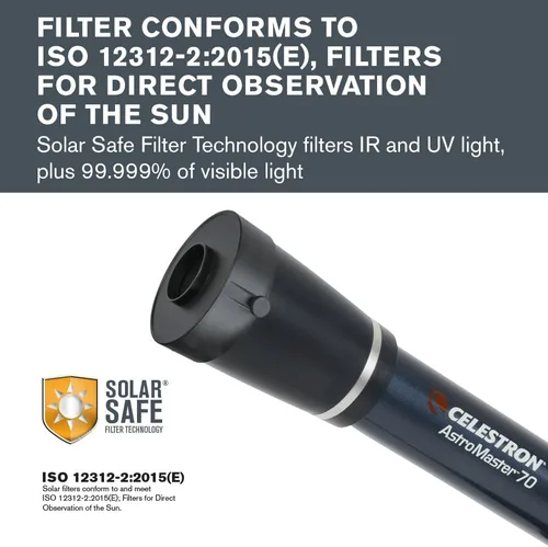 Vista 2 de Celestron EclipSmart - Filtro de telescopio de eclipse solar seguro – Cumple con las normas ISO 12312-2:2015 (E) – Funciona con telescopios AZ y EQ
