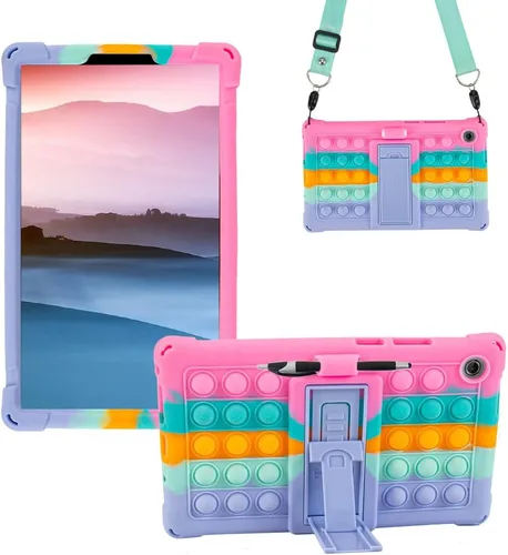 Vista 11 de Funda de silicona para tablet con soporte, correa para el hombro, lápiz capacitivo, funda suave compatible con Lenovo Tab One/K9 de 8.7 pulgadas