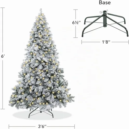 Vista 6 de Casafield Árbol de Navidad artificial de pino nevado realista preiluminado de 6 pies con soporte de metal resistente