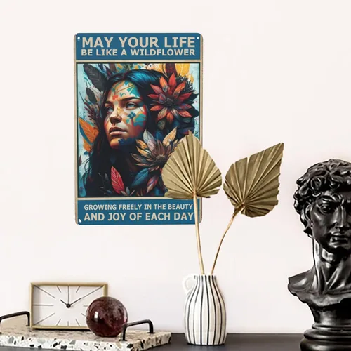 Vista 5 de Arte de pared de metal bohemio para jardín, decoración hippie con humor retro y diseño nativo americano, ideas divertidas para baño y regalo, 8 x 12