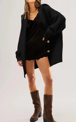Vista 7 de PRETTYGARDEN Suéteres tipo cárdigan de gran tamaño con frente abierto para mujer, a la moda, para otoño, ligeros, de punto acanalado, para otoño