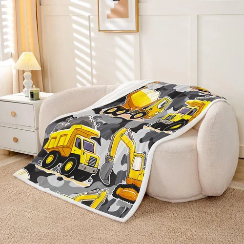 Vista 5 de Erosebridal Manta de forro polar con diseño de camiones y excavadoras, de 40 x 50 pulgadas, color amarillo, para niños, niños, adolescentes