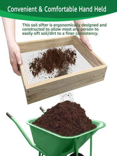 Vista 8 de Tamiz de tierra, tamiz de suciedad para jardinería, tamiz de compost, tamiz de jardín, tamiz de madera ligera para rocas, tamiz de tamiz de pantalla