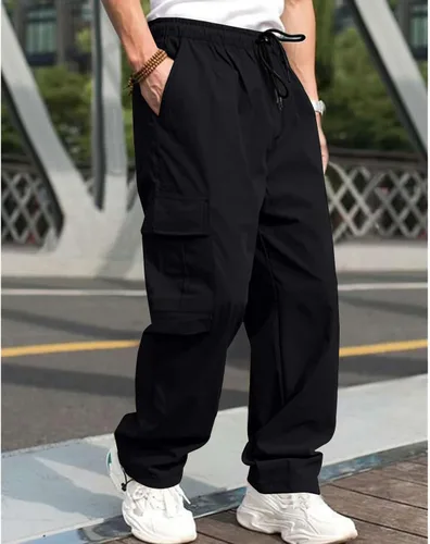 Vista 2 de Lexiart Pantalones cargo de senderismo para hombre, con cordón, pantalones deportivos de trabajo, ajuste holgado, pantalones de senderismo