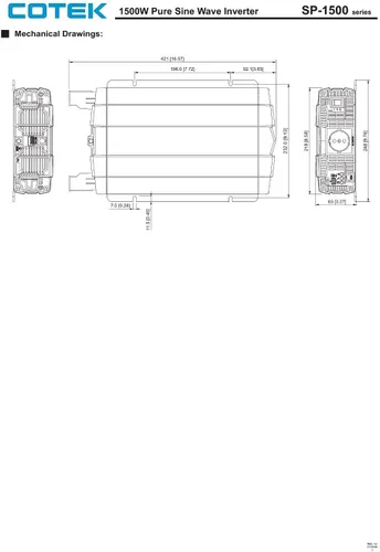 Vista 7 de SP-1500-112 Inversor de onda sinusoidal pura con GFCI dual 12VDC 120VAC 1500W (SP-1500-112)