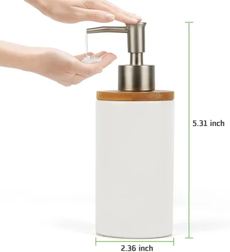 Vista 2 de Dispensador de jabón de cerámica, dispensador de jabón de manos, líquido recargable, ideal para cocina y baño, decorativo, paquete de 2