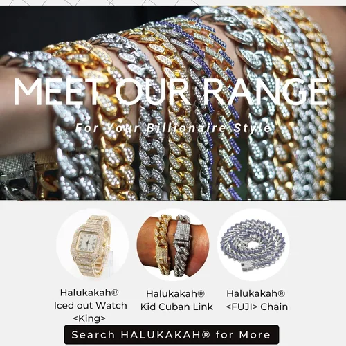 Vista 5 de Halukakah Gold Chain for Men - The Royal - Iced Out 1420MM GoldPlatinum WhiteRose GoldRhodium Black Cuban Link Chain Necklace Bracelet Full Cz