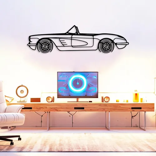 Vista 8 de DecoSoul Corvette C1 1960 - Arte de pared de metal para automóvil, automóvil deportivo, decoración de línea de silueta automotriz, escultura