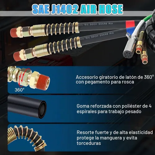Vista 5 de Kit de línea de aire semi camión de 15 pies, líneas de aire 3 en 1