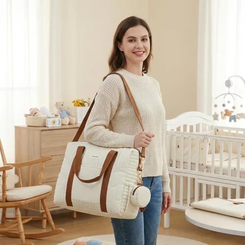 Vista 2 de GOBABYMART Diaper Bag Tote for Moms, Baby Hospital Bag with Insulated Bottle Pockets, Changing Pad & Stroller Straps