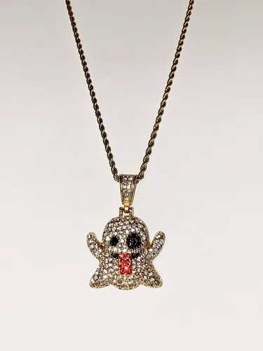 Vista 3 de Collar con colgante de Emoji de acero inoxidable de 0.079in, con diseño de micropave helado, para hombre y mujer, con colgante de Emoji de diamantes