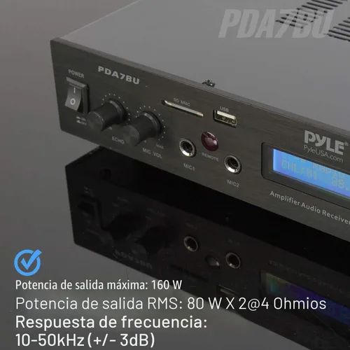 Vista 3 de Pyle Amplificador de cine en casa Bluetooth - 200 vatios en 5 canales con salida de subwoofer, karaoke fácil, micrófono dual, transmisión
