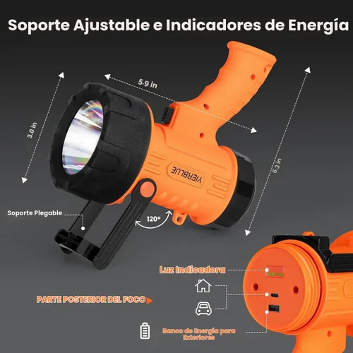 Vista 9 de YIERBLUE Foco recargable, linterna recargable de mano de 200,000 lúmenes, IP67 resistente al agua 12 horas de funcionamiento para navegación Naranja