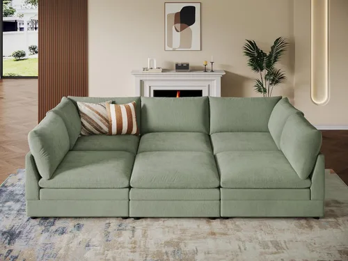 Vista 11 de VANOMi Sofá modular modular en forma de L de 98 pulgadas con otomana Beige
