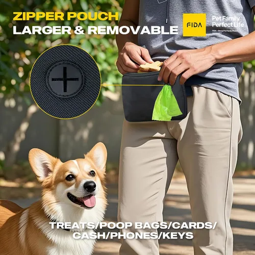Vista 4 de Fida Correa de perro 3 en 1 manos libres con bolsa de cremallera, correas elásticas y reflectantes – Correa ajustable de 5 a 8 pies para correr