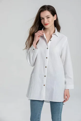 Vista 5 de Minibee Camisas de algodón para mujer, túnica alta y baja, blusa con botones