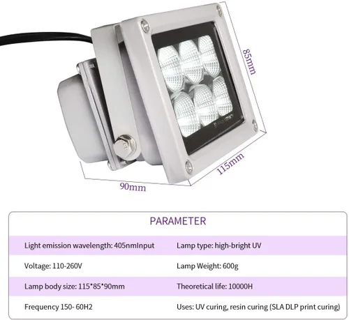 Vista 3 de Lámpara de curado de resina UV para impresora 3D de 405 nm para impresión 3D SLA/DLP/LCD, resina fotosensible solidificante, luces LED UV de 405 nm